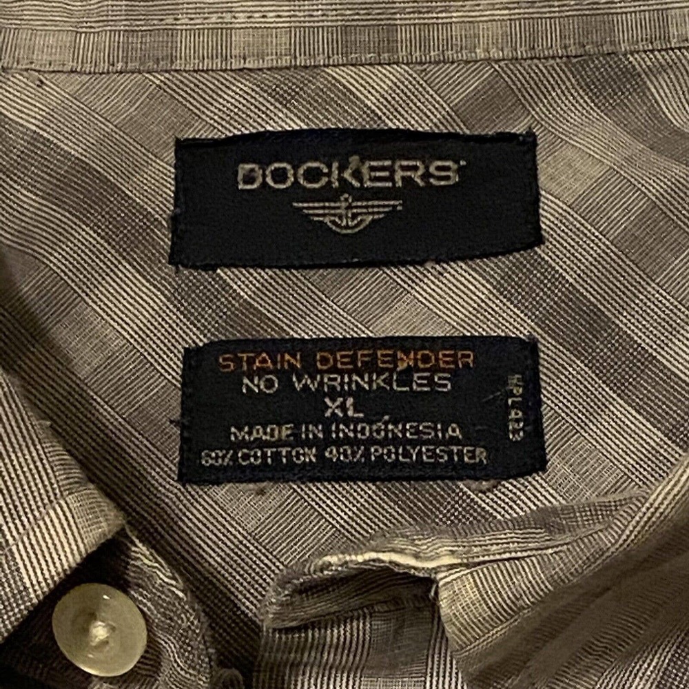 Dockers Stain Defender Gray Plaid Button Down Men’s Shirt Size XL Preppy - Picture 2 of 16
